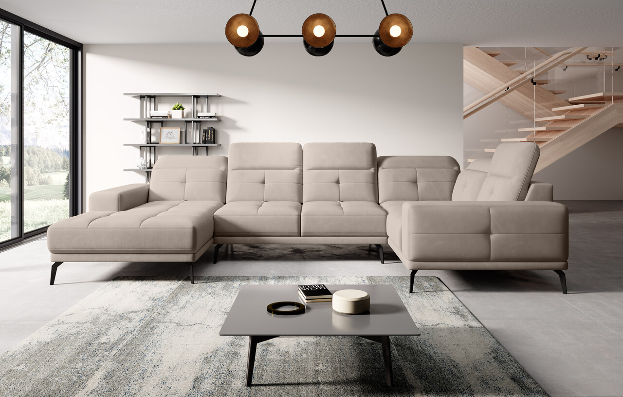 Coltar dreapta 6 locuri ELTAP, RT-18SO, Neviro, 350x201x77 cm, lemn/poliester, bej deschis Colțare